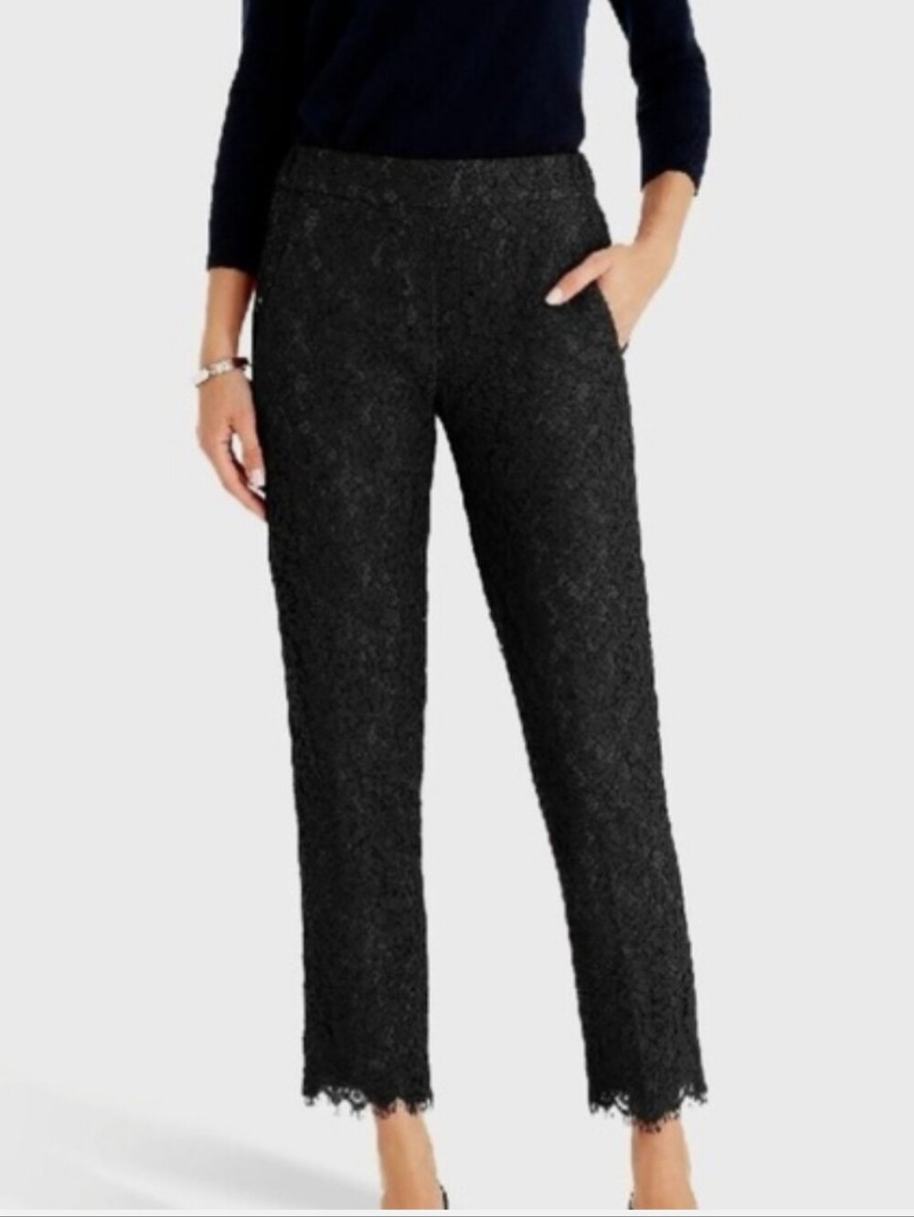 J. Crew Easy Pull On Black Lace Ankle Pants